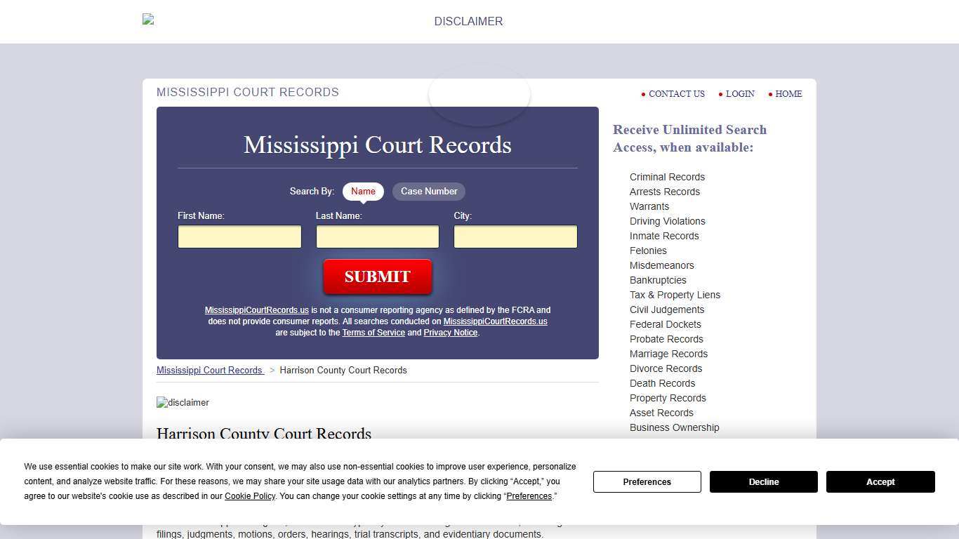 Harrison County Court Records MississippiCourtRecords.us
